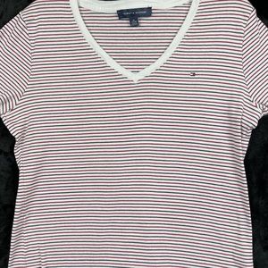 Tommy Hilfiger Women’s Striped V-neck T-Shirt Red, White & Blue